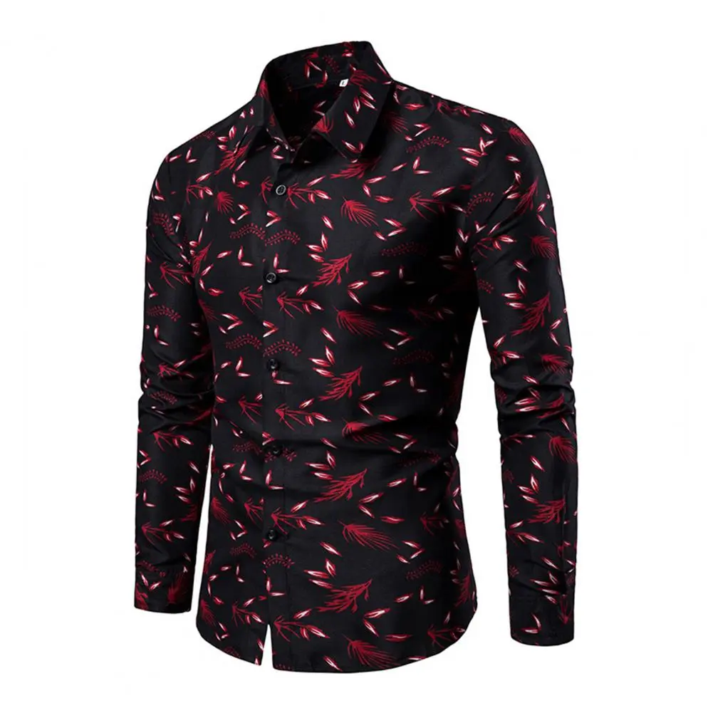 Luxury Men Shirt Leaf Print Single-breasted Buttones Shirt Men Formal Party Business Shirt High End Good Quality Social Shirts