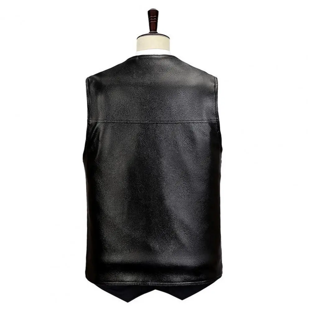 Men Sports Vest Men Faux Leather Vest Stylish Mid-aged Men's Faux Leather V Neck Vest with Plush Lining Multiple for Fall