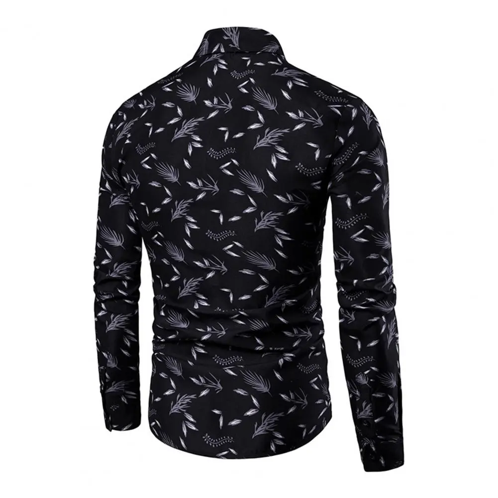 Luxury Men Shirt Leaf Print Single-breasted Buttones Shirt Men Formal Party Business Shirt High End Good Quality Social Shirts