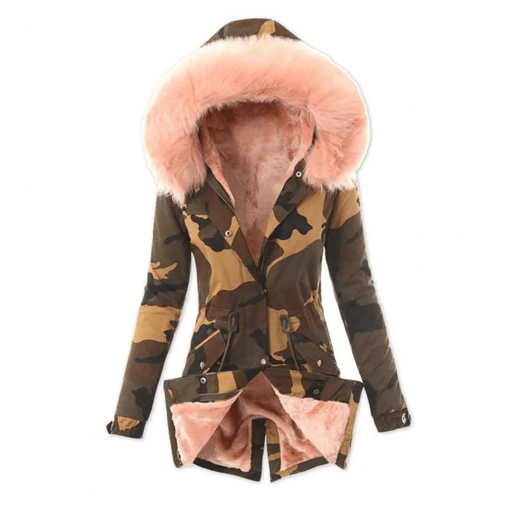 Padded Puff Jacket Winter Thicken Warm Women Parkas Waist Drawstring Plush Hooded Fleece Lined Overcoat Female Hoodie Parkas