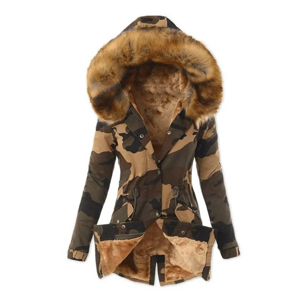 Padded Puff Jacket Winter Thicken Warm Women Parkas Waist Drawstring Plush Hooded Fleece Lined Overcoat Female Hoodie Parkas
