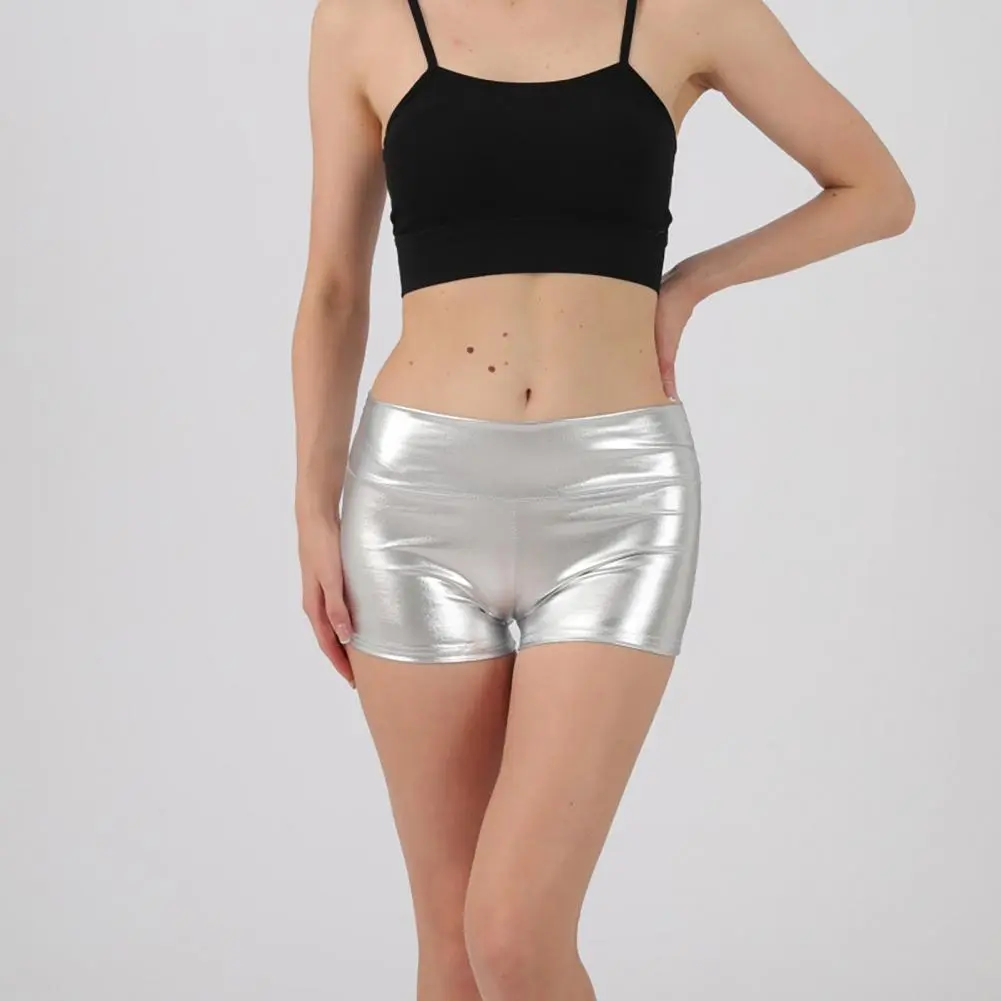 2025 Spicy Girls Women Shorts High Waist Glossy Suraface Bronzing Slim Fit Hot Girls Dance Mini Shorts Elastic Super Short Pants