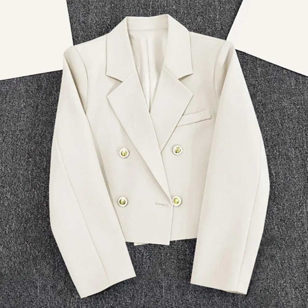 Double breasted cropped short jacket Solid Color Lapel Long Sleeve Office Jacket Suit Coat Short Blazers