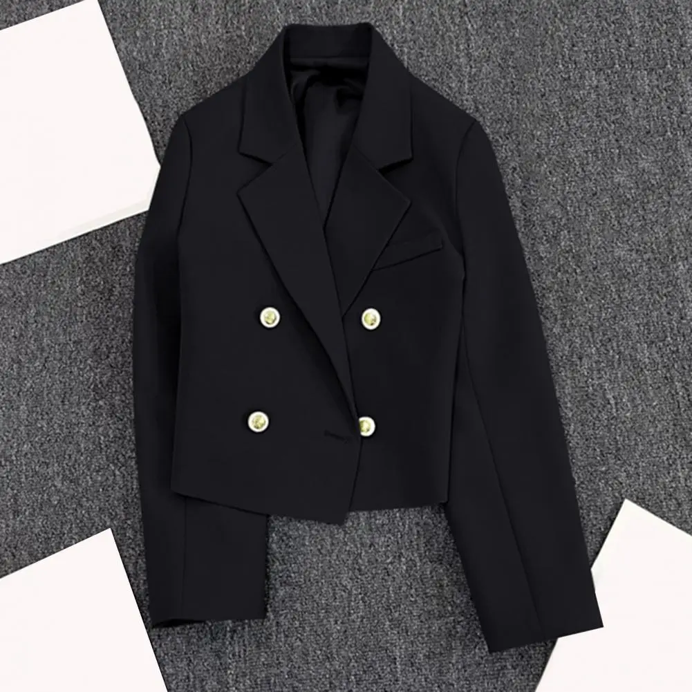 Double breasted cropped short jacket Solid Color Lapel Long Sleeve Office Jacket Suit Coat Short Blazers