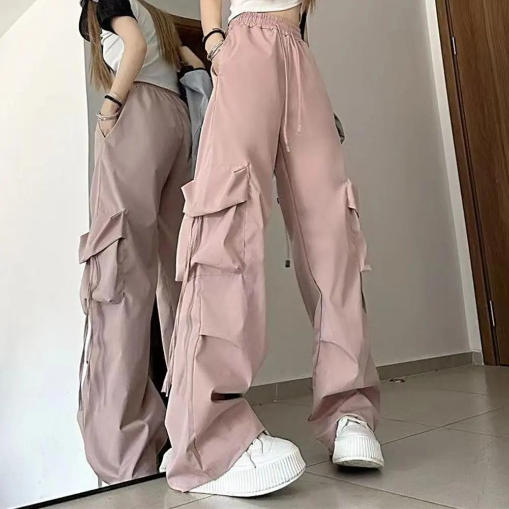 2025 Hip Hop Style Cargo Pants Women Big Pockets Wide Leg Pants Casual Trousers Loose High Waist Comfortable Pants Streetwear