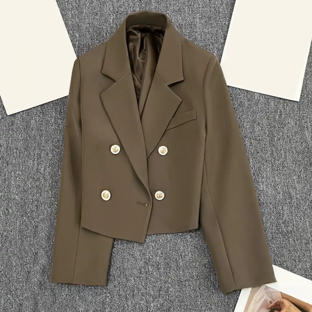 Double breasted cropped short jacket Solid Color Lapel Long Sleeve Office Jacket Suit Coat Short Blazers