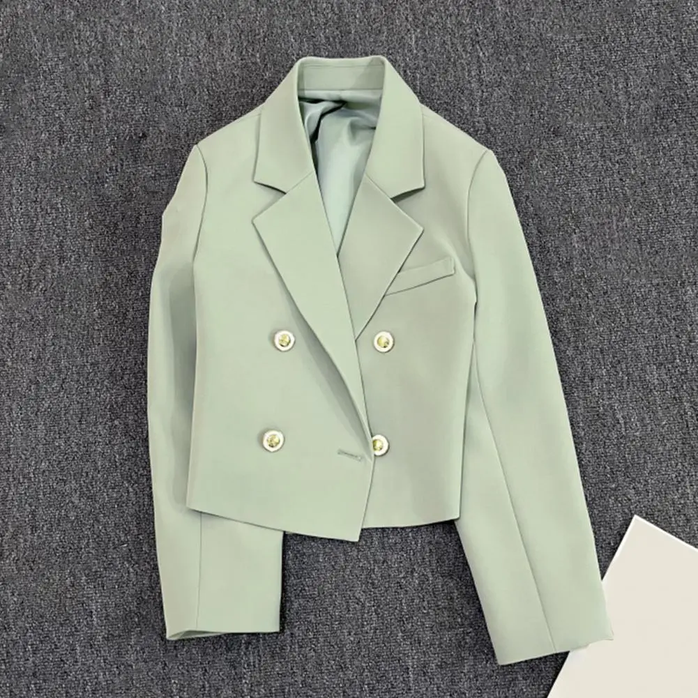 Double breasted cropped short jacket Solid Color Lapel Long Sleeve Office Jacket Suit Coat Short Blazers