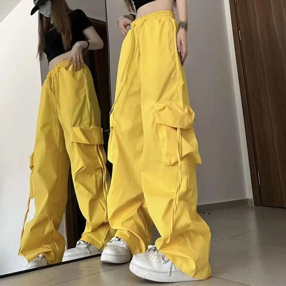 2025 Hip Hop Style Cargo Pants Women Big Pockets Wide Leg Pants Casual Trousers Loose High Waist Comfortable Pants Streetwear