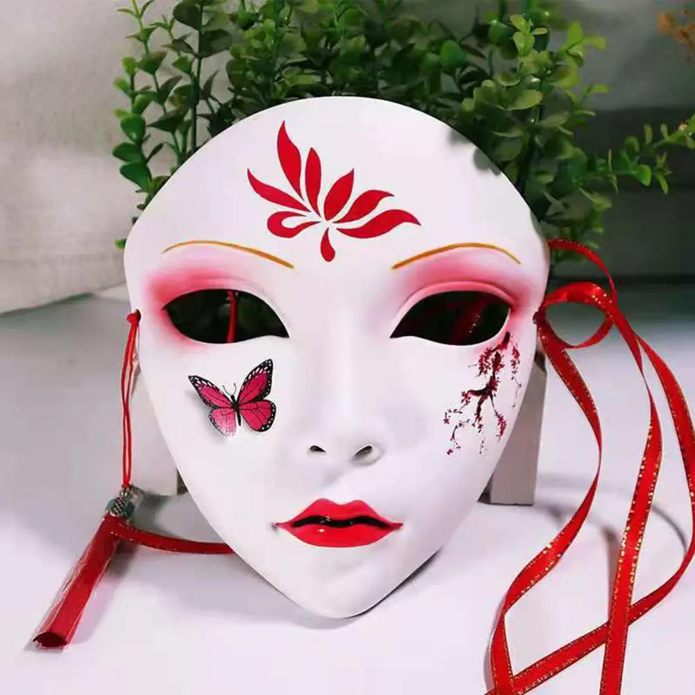 Fox Mask Anime Cosplay Face Cover Red Flower Pattern Role Playing Women Mannequins Halloween Festival Cosplay Prop Face Shields