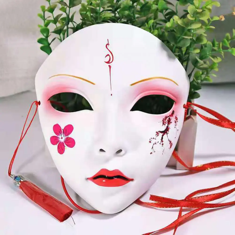 Fox Mask Anime Cosplay Face Cover Red Flower Pattern Role Playing Women Mannequins Halloween Festival Cosplay Prop Face Shields