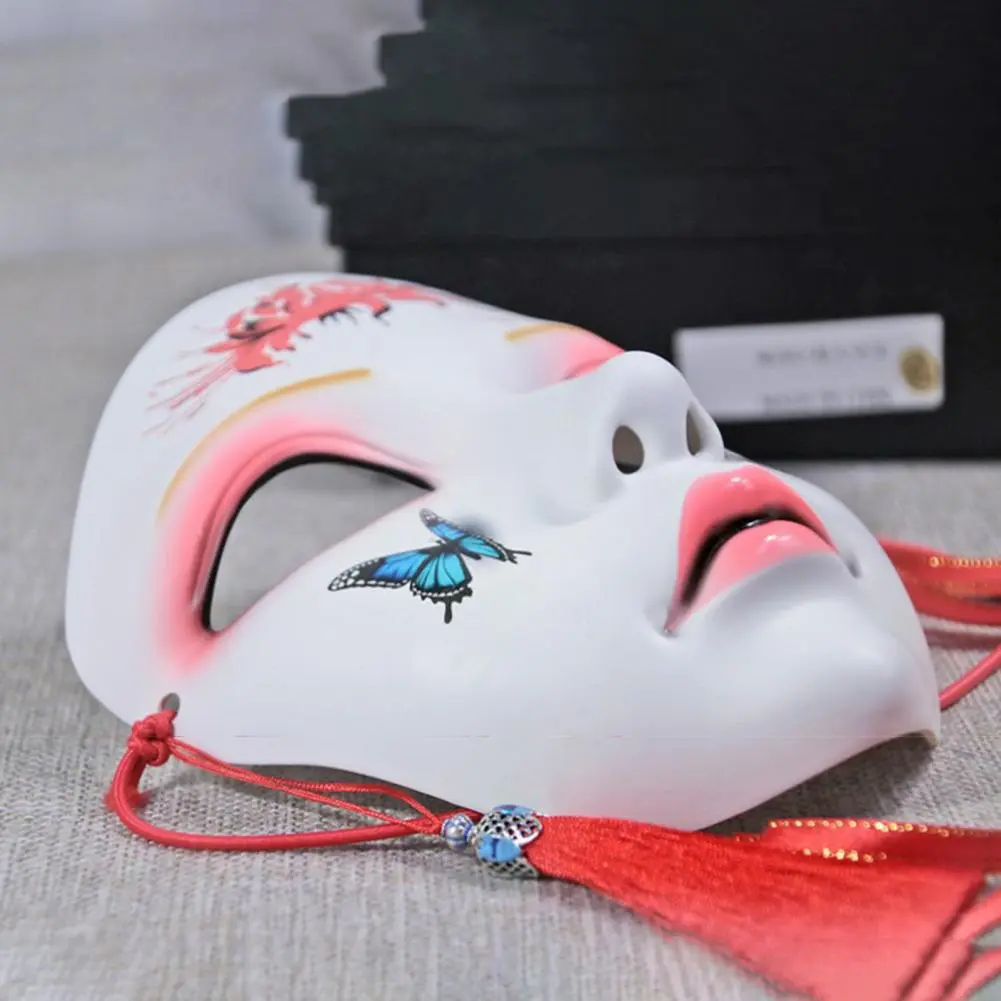 Fox Mask Anime Cosplay Face Cover Red Flower Pattern Role Playing Women Mannequins Halloween Festival Cosplay Prop Face Shields
