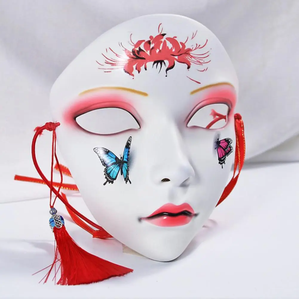 Fox Mask Anime Cosplay Face Cover Red Flower Pattern Role Playing Women Mannequins Halloween Festival Cosplay Prop Face Shields