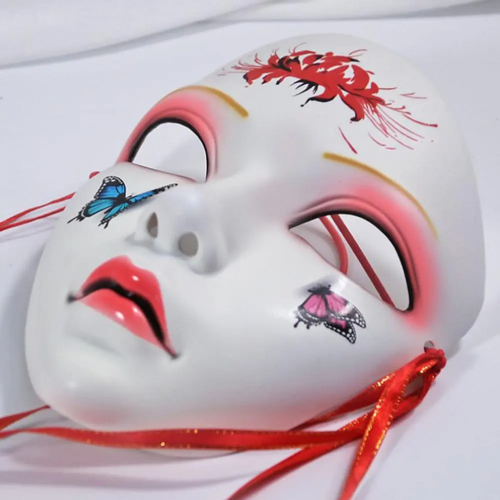 Fox Mask Anime Cosplay Face Cover Red Flower Pattern Role Playing Women Mannequins Halloween Festival Cosplay Prop Face Shields
