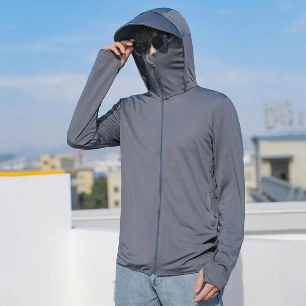 Men Summer Sunscreen Coat Lightweight Outdoor Sunscreen Jacket Quick Dry Ice Silk Sun Coat Anti UV Cycling Jacket