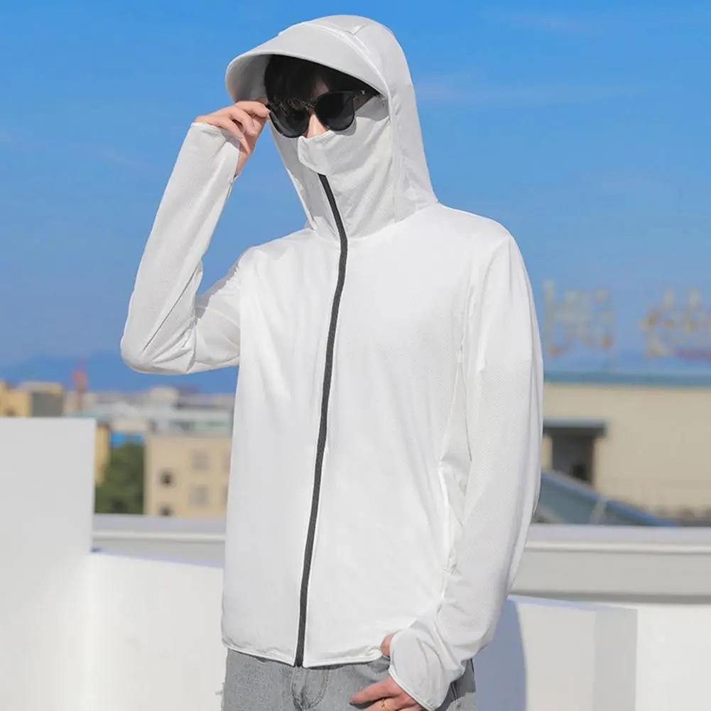 Men Summer Sunscreen Coat Lightweight Outdoor Sunscreen Jacket Quick Dry Ice Silk Sun Coat Anti UV Cycling Jacket