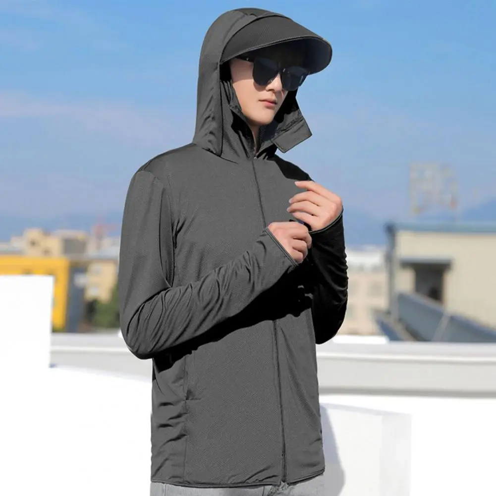 Men Summer Sunscreen Coat Lightweight Outdoor Sunscreen Jacket Quick Dry Ice Silk Sun Coat Anti UV Cycling Jacket