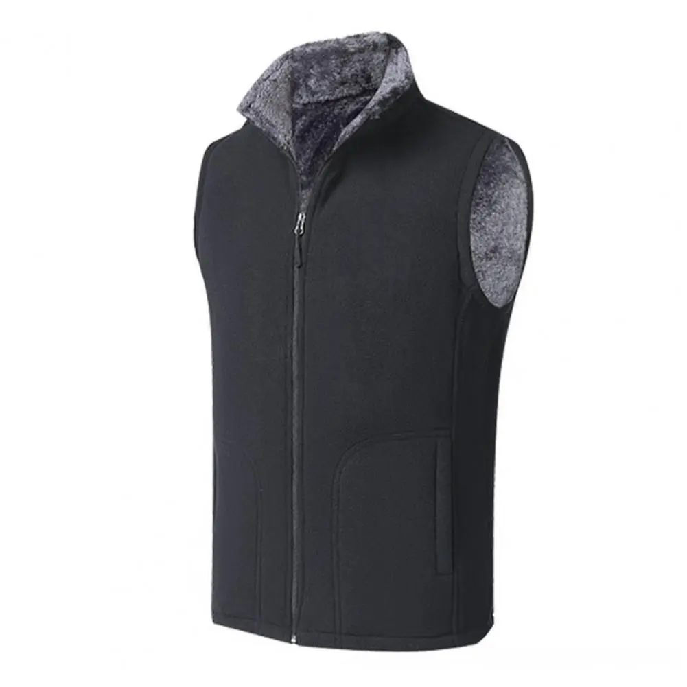 Plush Men Vest Solid Color Fleece Sleeveless Jacket Fleece Winter Waistcoat Keep Warm Stand Collar Padded Men Waistcoat