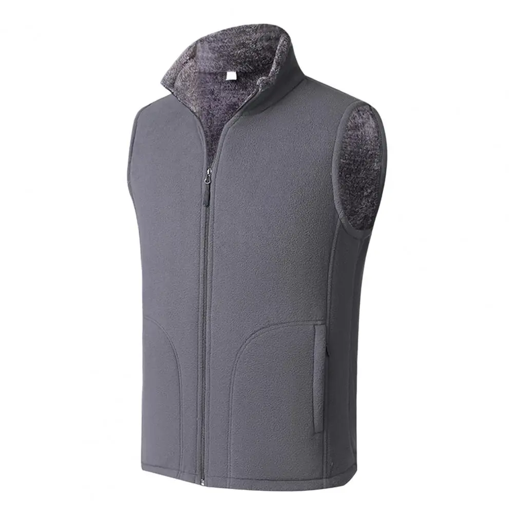 Plush Men Vest Solid Color Fleece Sleeveless Jacket Fleece Winter Waistcoat Keep Warm Stand Collar Padded Men Waistcoat