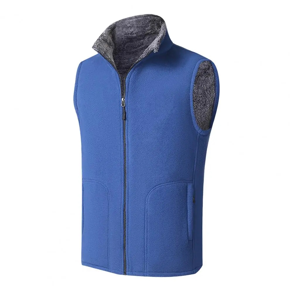 Plush Men Vest Solid Color Fleece Sleeveless Jacket Fleece Winter Waistcoat Keep Warm Stand Collar Padded Men Waistcoat