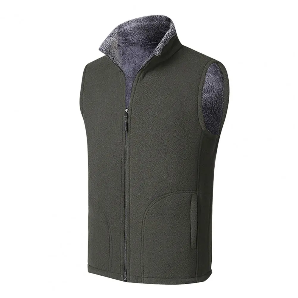 Plush Men Vest Solid Color Fleece Sleeveless Jacket Fleece Winter Waistcoat Keep Warm Stand Collar Padded Men Waistcoat