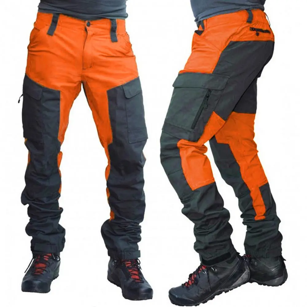 Casual Men Fashion Color Block Multi Pockets Sports Long Cargo Pants Breathable Work Trousers for Men Work Trousers Men Clothing