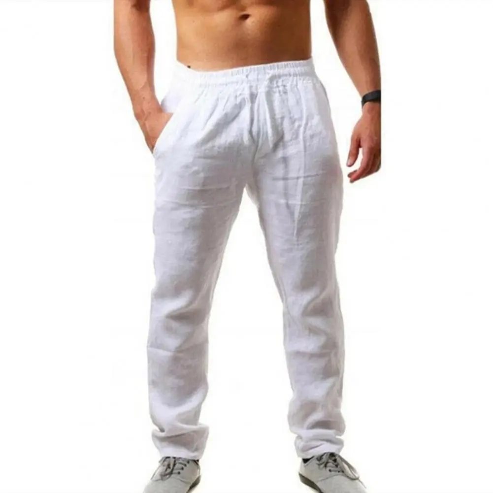 Men Pants Hip Hop Style Spring Summer New Men's Cotton Linen Pants Summer Fashion Casual Solid Color Loose Straight Leg Pants