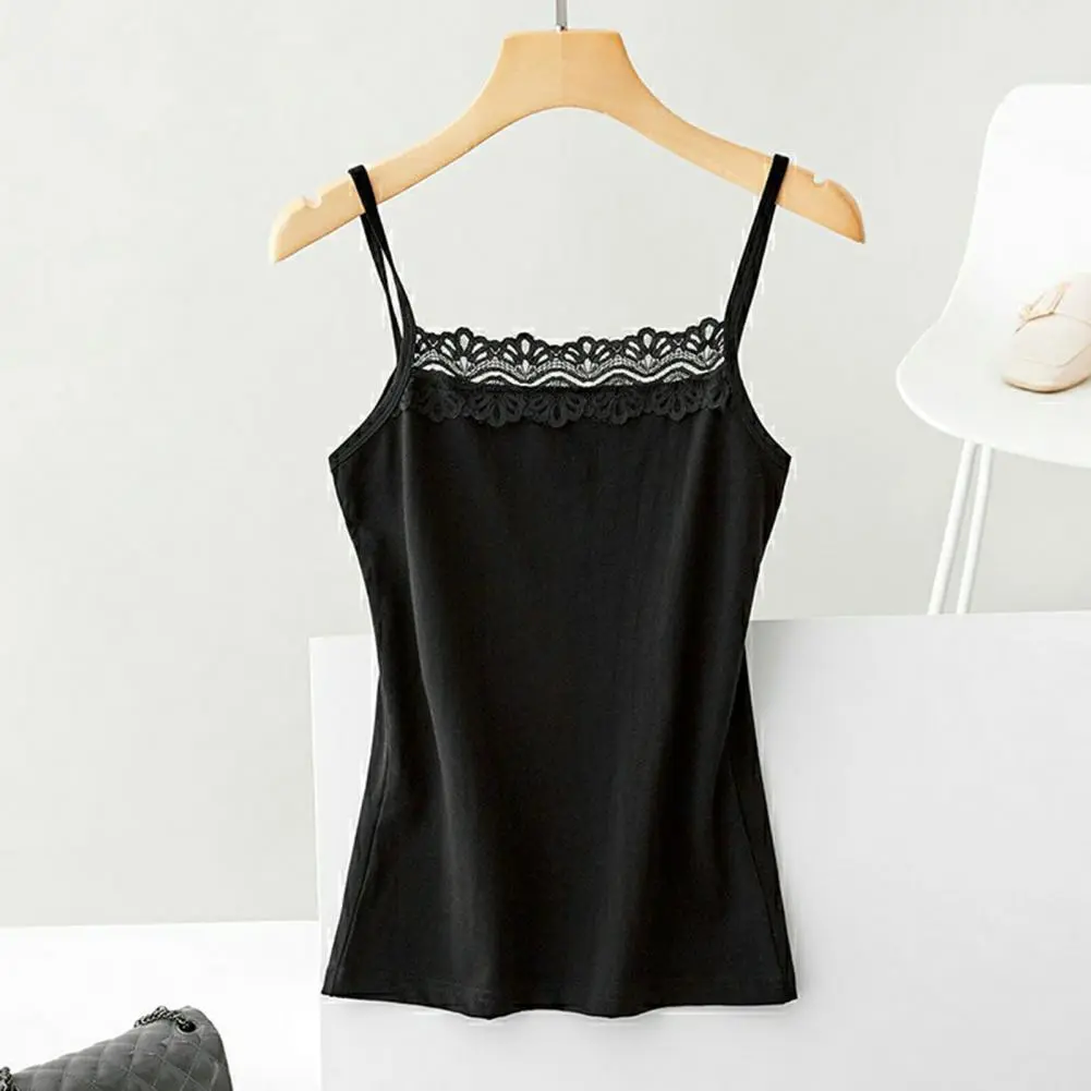 2025 Women Top Spaghetti Strap Lace Solid Color Square Neck Sleeveless Match Pants Soft Pullover Summer Camisole Women Clothes