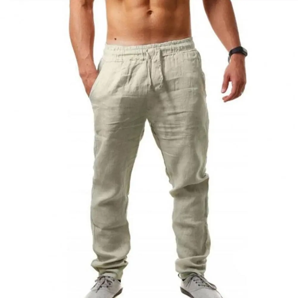 Men Pants Hip Hop Style Spring Summer New Men's Cotton Linen Pants Summer Fashion Casual Solid Color Loose Straight Leg Pants
