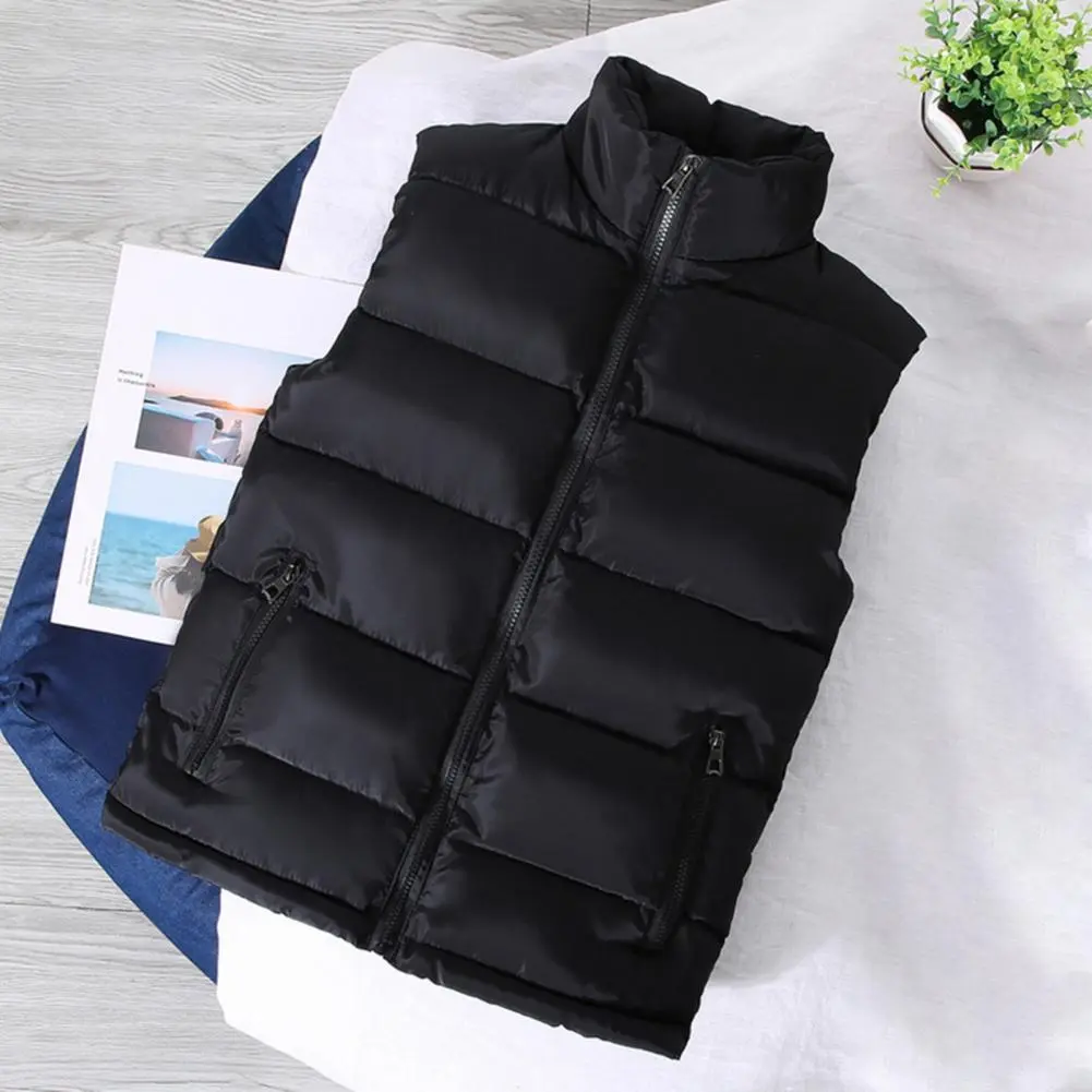 2025 Autumn Winter Men Vest Solid  Color Thickened Stand Collar Zipper Slim Fit Sleeveless Jacket Men Warm Slim Fit Waistcoat