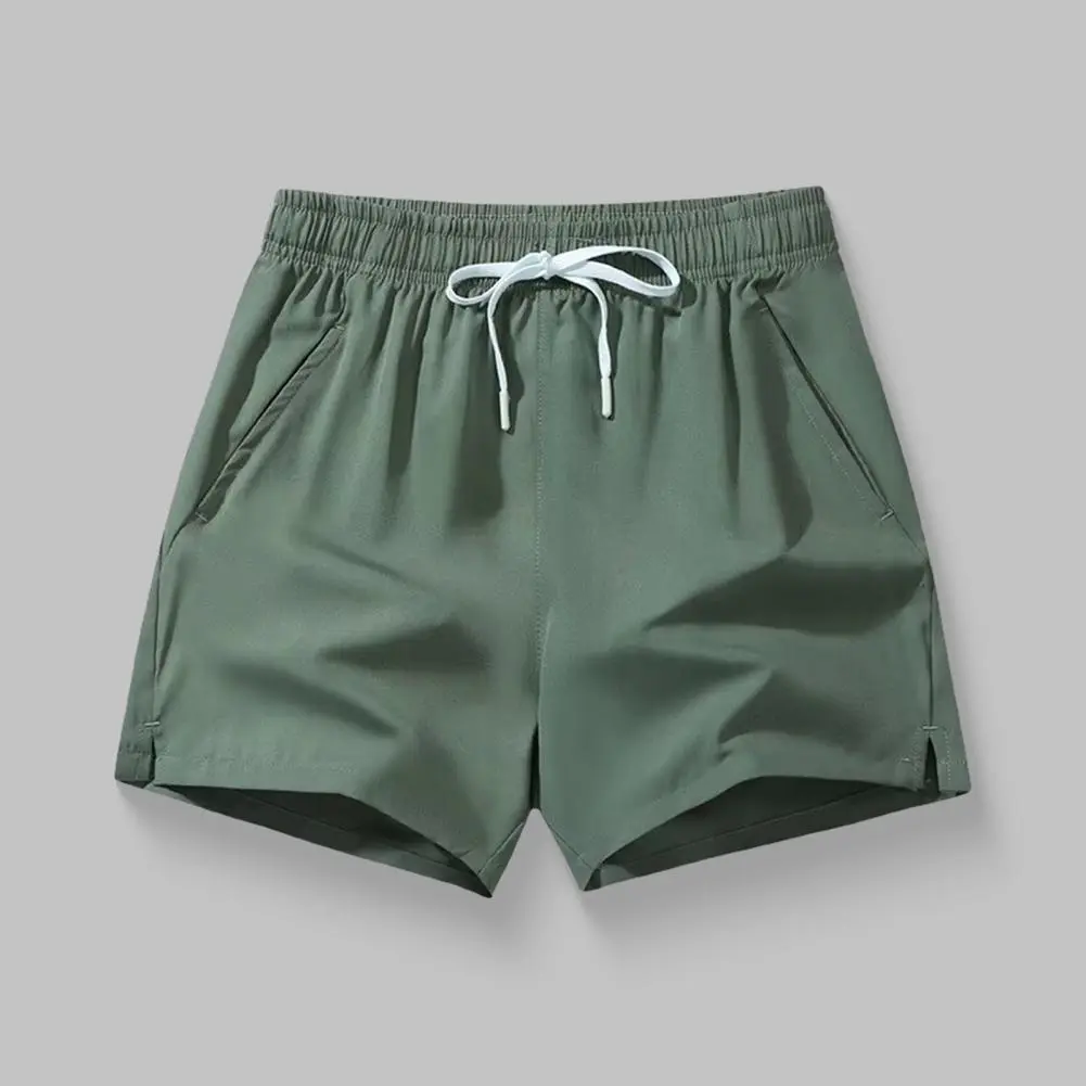 Summer Men Shorts Elastic Waist Adjustable Drawstring Sport Shorts with Pockets Solid Color Wide Leg Shorts Comfort Lounge Pants