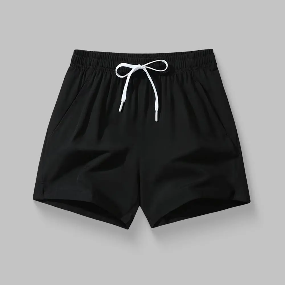 Summer Men Shorts Elastic Waist Adjustable Drawstring Sport Shorts with Pockets Solid Color Wide Leg Shorts Comfort Lounge Pants
