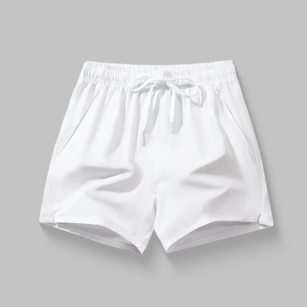 Summer Men Shorts Elastic Waist Adjustable Drawstring Sport Shorts with Pockets Solid Color Wide Leg Shorts Comfort Lounge Pants