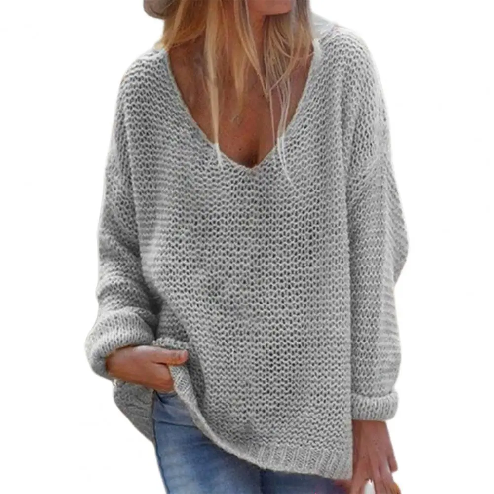 Coarse Yarn Knitted Sweater Women Sweater V-Neck Long Sleeve Knitted Sweater Women Loose Fit Autumn Knitted Pullover Sweaters