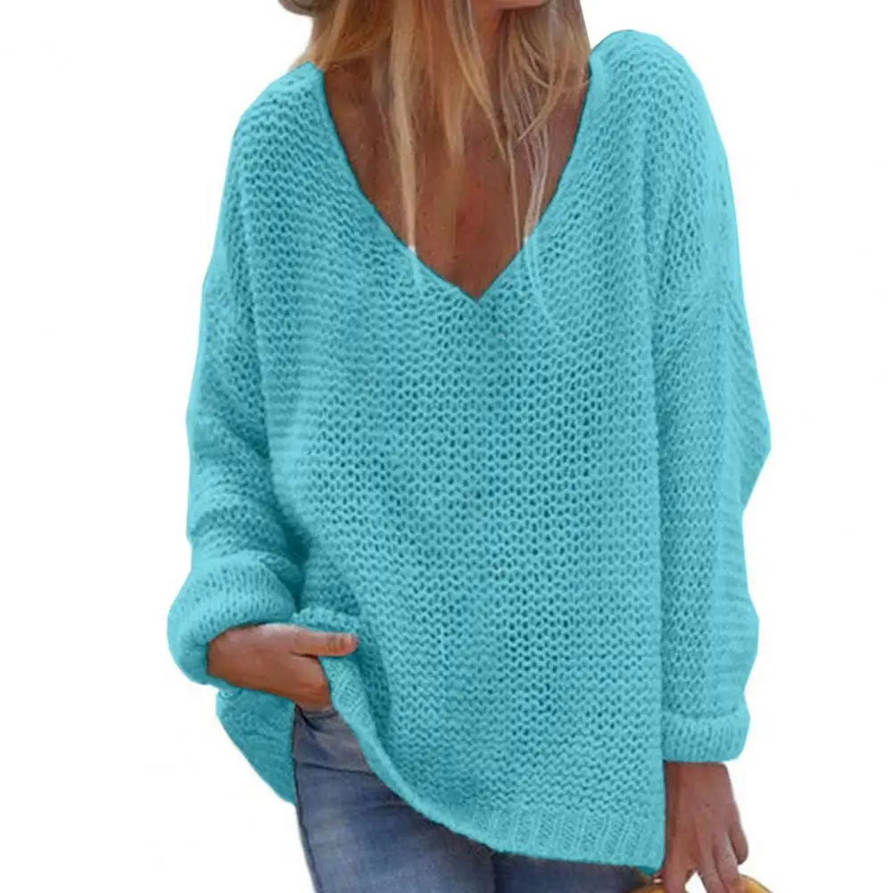Coarse Yarn Knitted Sweater Women Sweater V-Neck Long Sleeve Knitted Sweater Women Loose Fit Autumn Knitted Pullover Sweaters