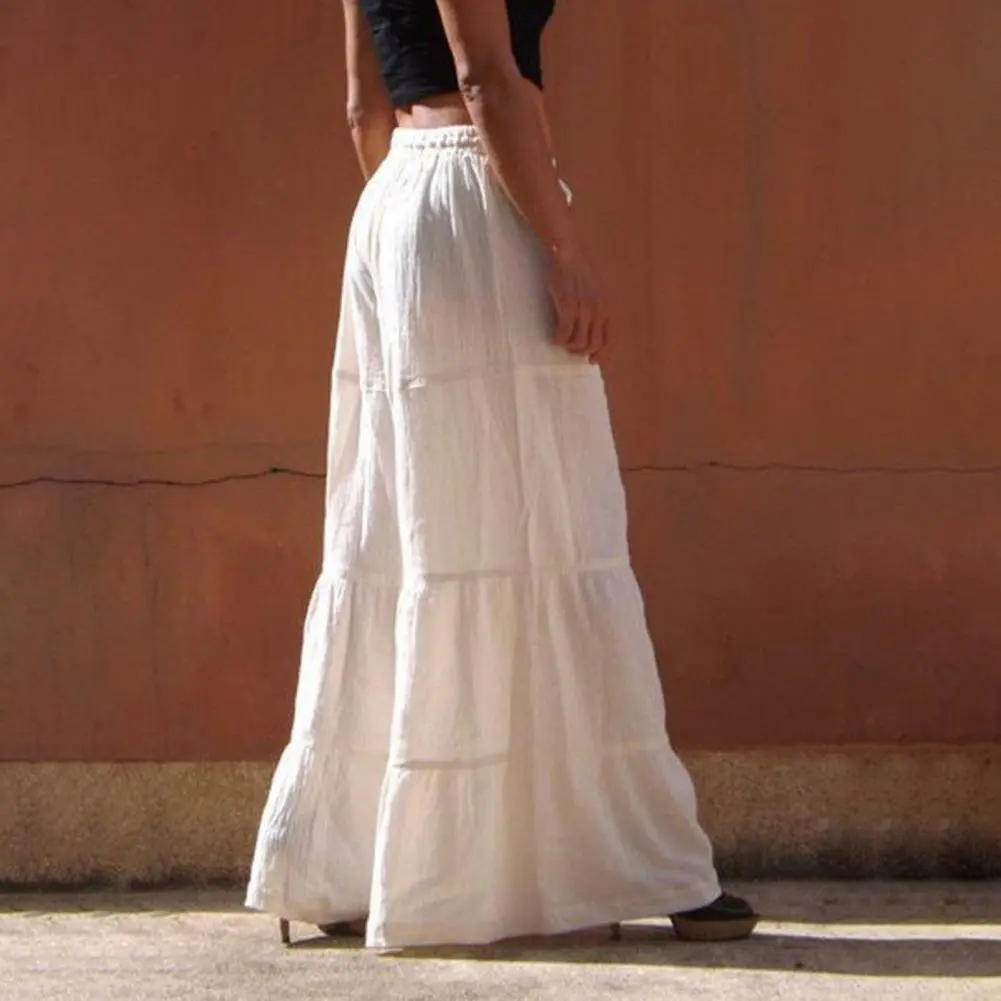 2025 Women Pants Elastic Waist Wide Leg Trousers Solid Color Lace-up Summer Elastic Flared Trousers Streetwear Baggy Pants