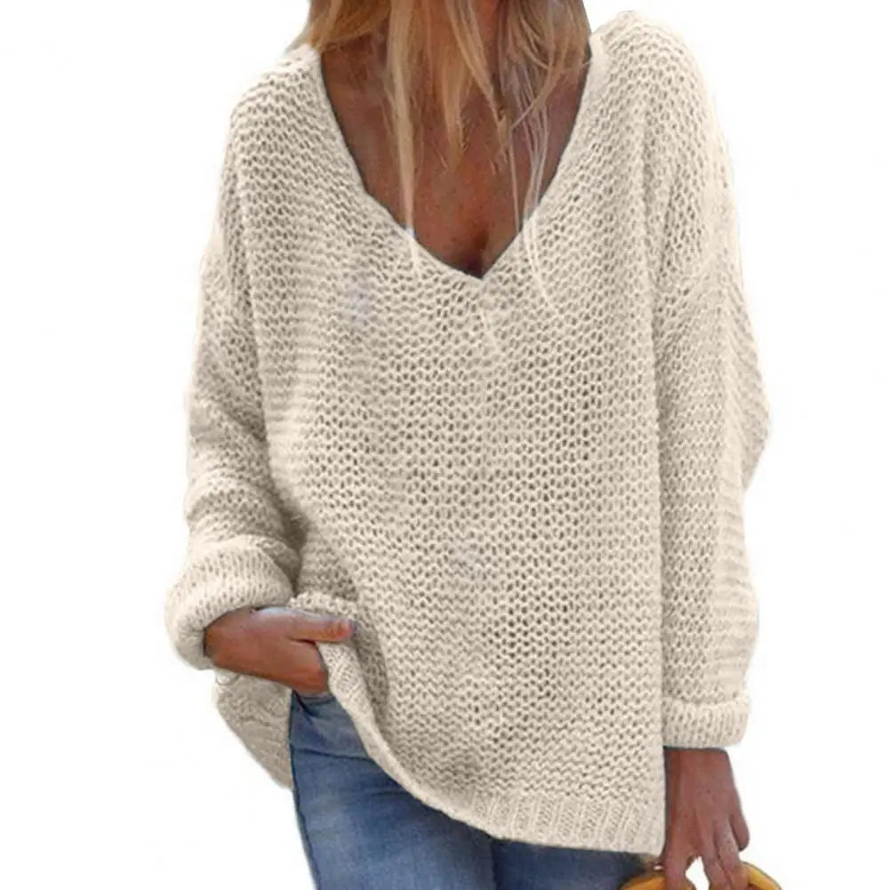 Coarse Yarn Knitted Sweater Women Sweater V-Neck Long Sleeve Knitted Sweater Women Loose Fit Autumn Knitted Pullover Sweaters