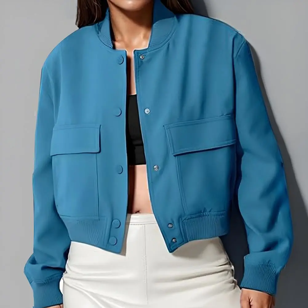 Spring And Autumn Jacket For Women 2025 Autumn Cropped Jackets Stand Collar Varsity Shacket Coat Casual Button Down Outerwear