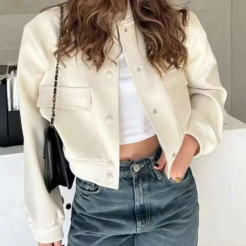 Spring And Autumn Jacket For Women 2025 Autumn Cropped Jackets Stand Collar Varsity Shacket Coat Casual Button Down Outerwear