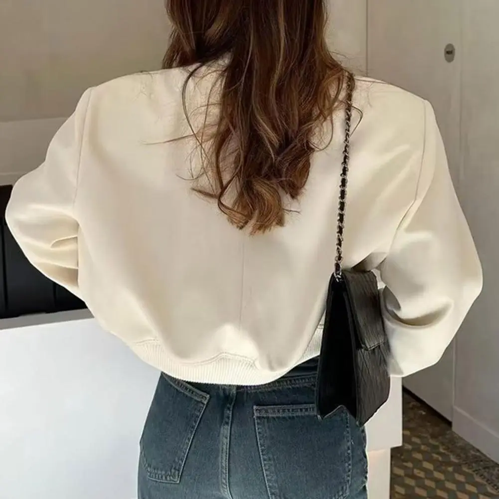 Spring And Autumn Jacket For Women 2025 Autumn Cropped Jackets Stand Collar Varsity Shacket Coat Casual Button Down Outerwear