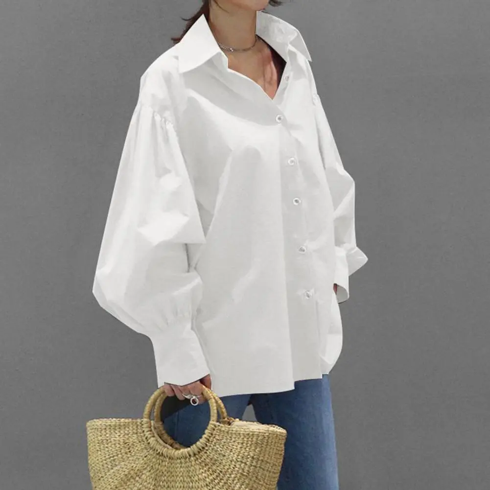 2025 Lantern Sleeve Women Shirt Turn-down Collar Single Breasted Anti-pilling Women Shirt Casual Long Sleeve Fashion Shirt