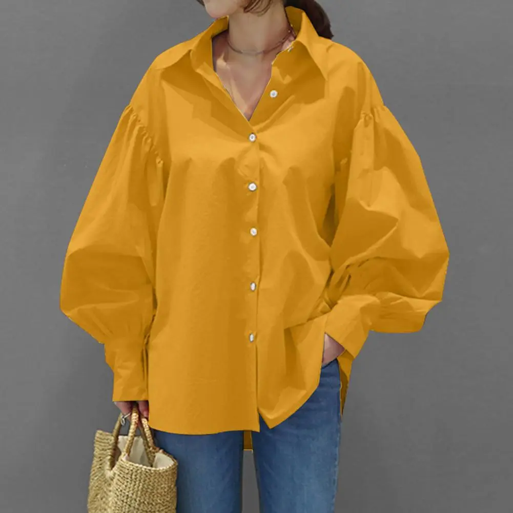 2025 Lantern Sleeve Women Shirt Turn-down Collar Single Breasted Anti-pilling Women Shirt Casual Long Sleeve Fashion Shirt