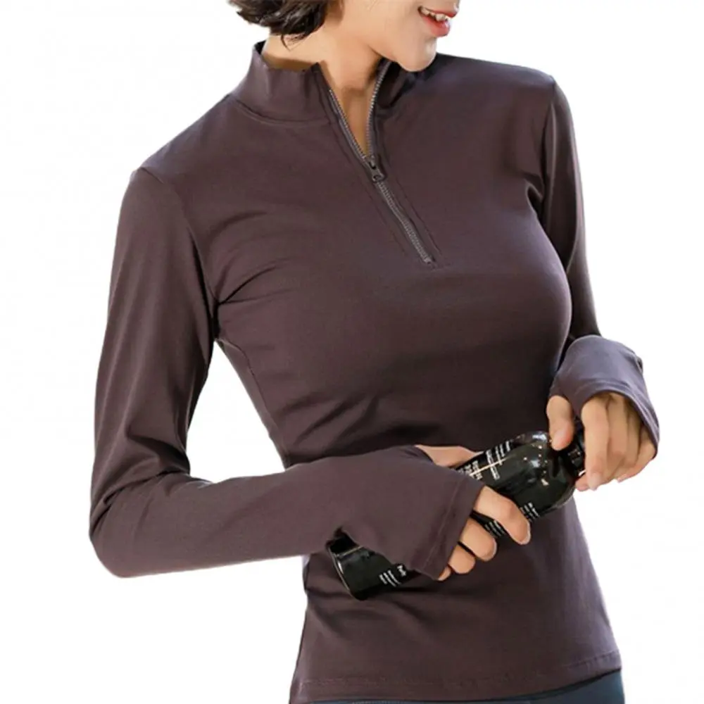 Women Yoga T-shirt Long Sleeve Half Zipper T-shirt Quick Dry Fitness Gym Blouse Women Fitness Coat Tight Fitting Sports T-shirt