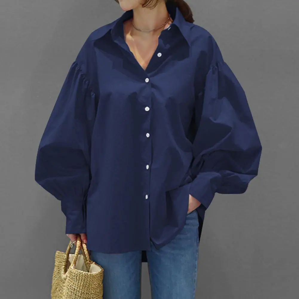 2025 Lantern Sleeve Women Shirt Turn-down Collar Single Breasted Anti-pilling Women Shirt Casual Long Sleeve Fashion Shirt
