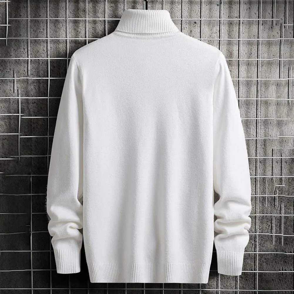 Men Sweater Solid Color High Collar Long Sleeve Pullover Autumn Sweater for Daily Wear