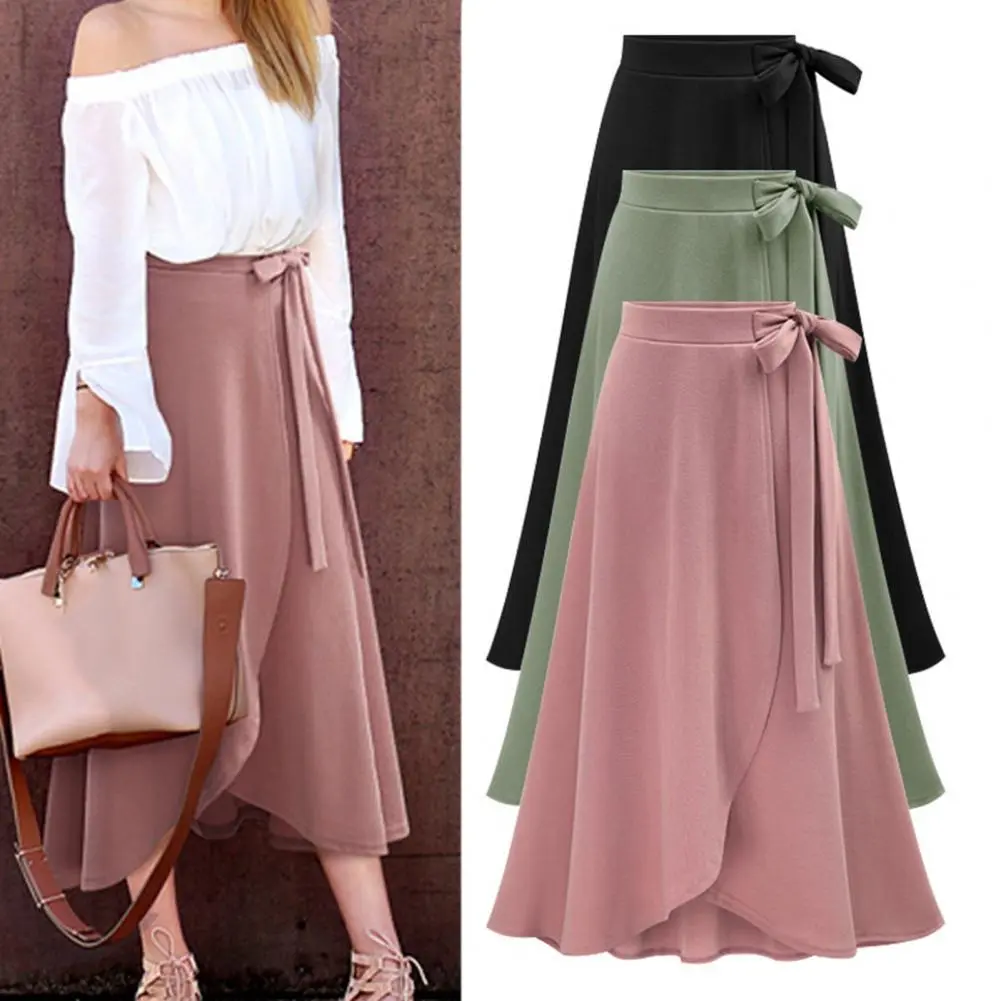 2025 Elegant Office Lady Skirt Bandage A-line Skirts Casual High Waisted Long Skirt Lady Lazy Style Midi Skirts Slit Large Hem S