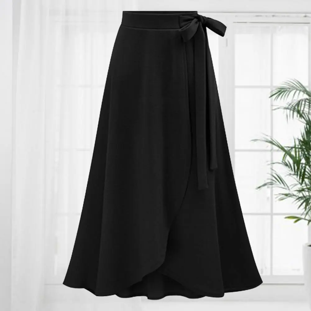 2025 Elegant Office Lady Skirt Bandage A-line Skirts Casual High Waisted Long Skirt Lady Lazy Style Midi Skirts Slit Large Hem S