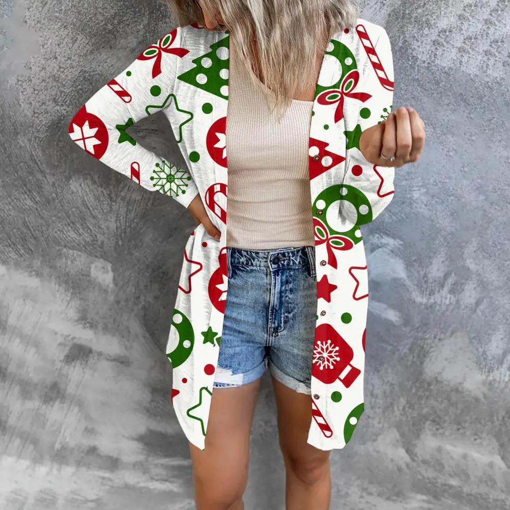 2025 Women Spring Coat Long Sleeve Cardigan Loose Open Front Colorful Long Cardigan Coat Christmas Autumn Jacket Female Outwear