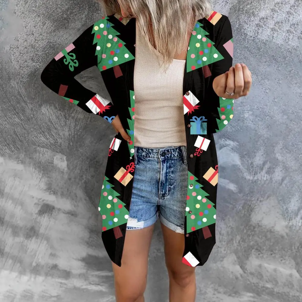 2025 Women Spring Coat Long Sleeve Cardigan Loose Open Front Colorful Long Cardigan Coat Christmas Autumn Jacket Female Outwear