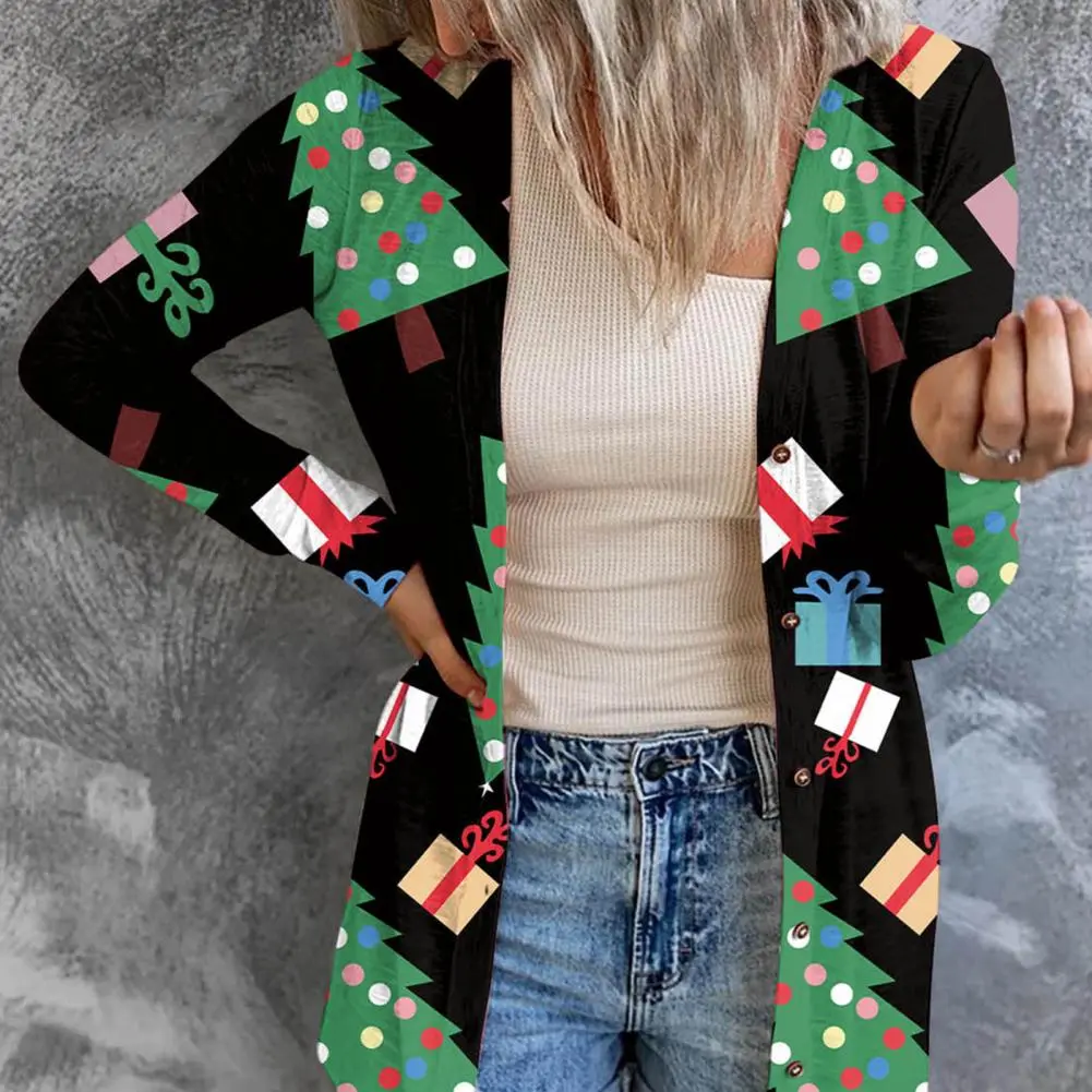 2025 Women Spring Coat Long Sleeve Cardigan Loose Open Front Colorful Long Cardigan Coat Christmas Autumn Jacket Female Outwear