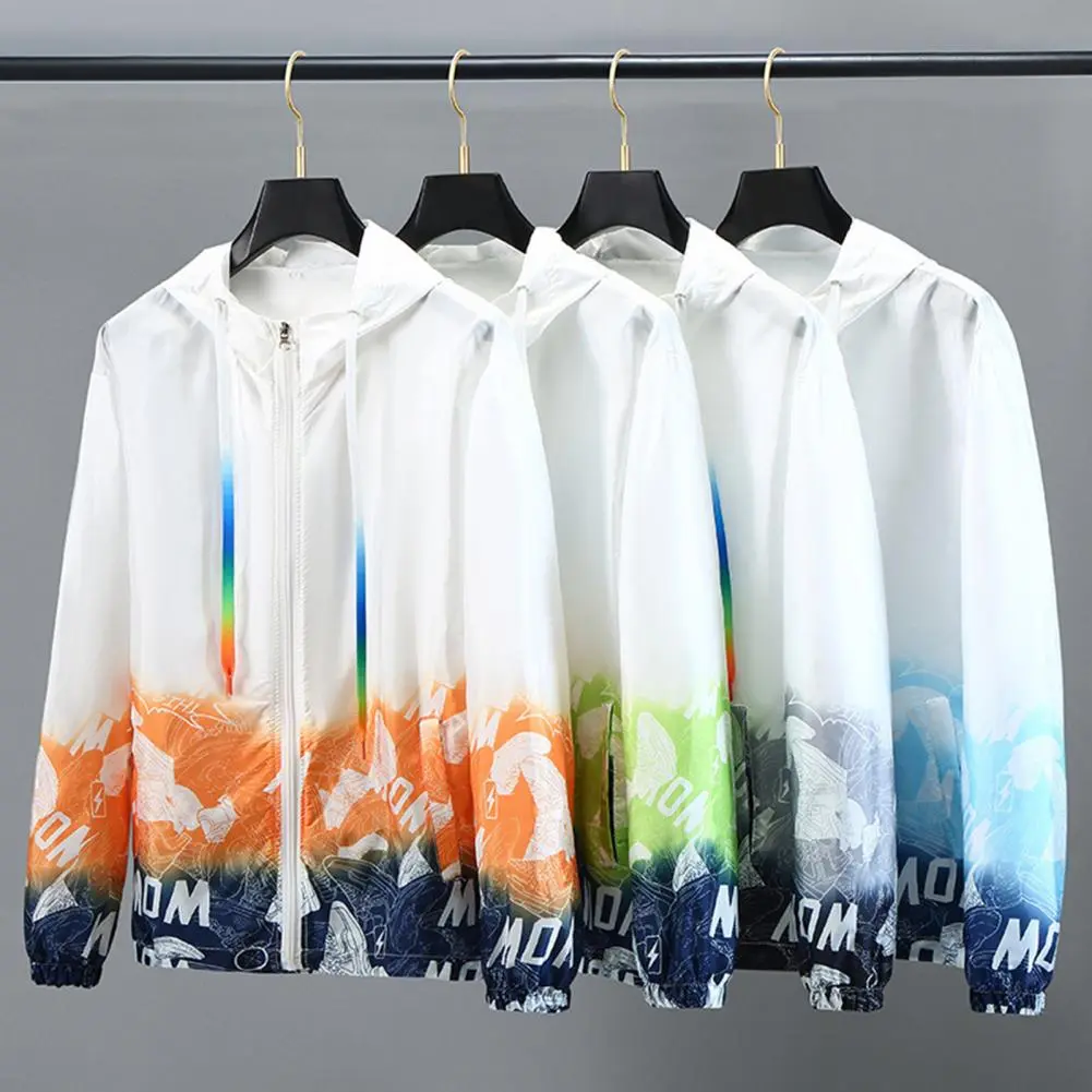 Sun Jacket UV Windbreaker Summer Jacket Casual Thin Hooded Colorful Rope Printed Zipper Cardigan Jacket